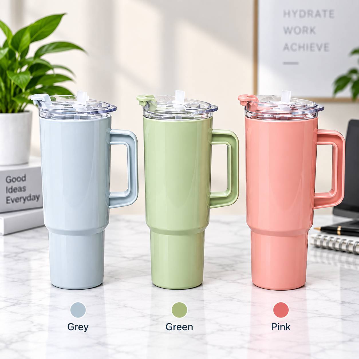 Insulated Steel Tumbler with Handle and Straw